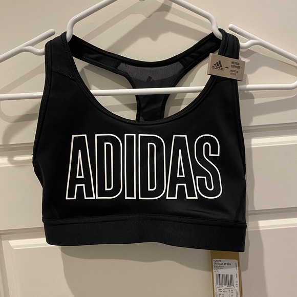 Adidas Black Logo Medium Support Sports Bra Size XS - Picture 1 of 5